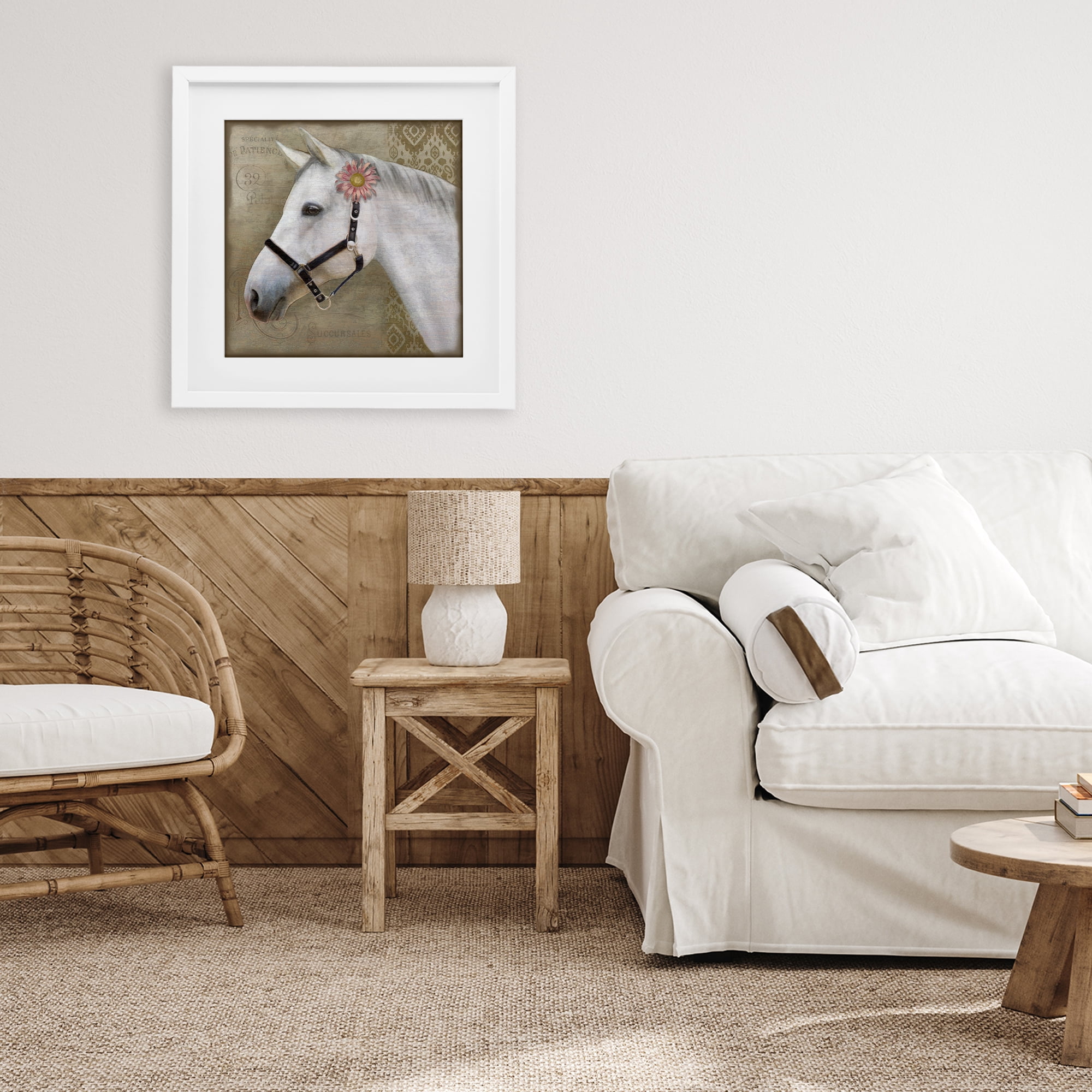 Stupell Industries Boho Barnyard Horse White Framed Print Under Glass, design by Suzanne Nicoll