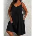 thumbnail image 2 of WTOBBY Women's Plus Size Casual Solid Color Round Neck Sleeveless Pleated Camisole Dress with Pocket, Flowy and Comfortable Fit for Everyday Wear, Fashionable and Breathable Design,Black L, 2 of 5