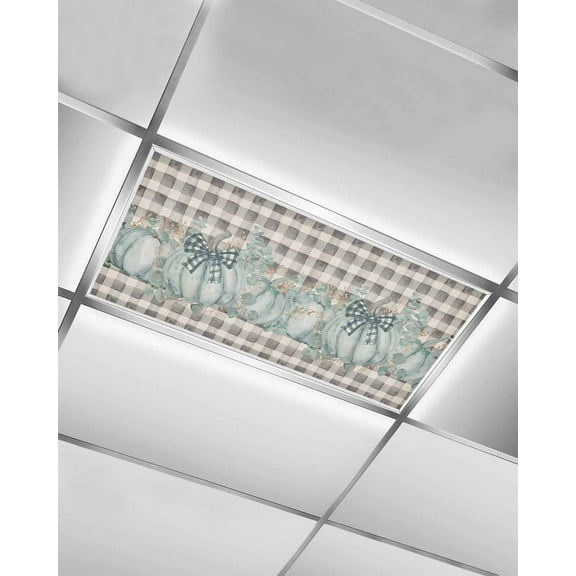 Fluorescent Light Covers for Ceiling Lights 1 Pack, Green Pumpkins Fall Thanksgiving Magnetic Ceiling Light Covers 2x4ft for Classroom Office School, Black Plaid Rustic Drop Ceiling Light Shade