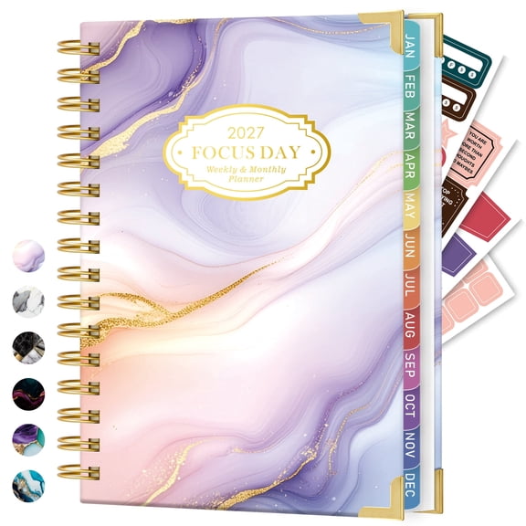 ROBCURSE Weekly Planner Calendar 2027, Jan 2027 - Dec 2027 Weekly and Monthly Planner with Ruler, Monthly Tabs, 4 Planning Stickers, 6.5"x8.4", A5 Agenda Book for Organizing and Scheduling Your Life