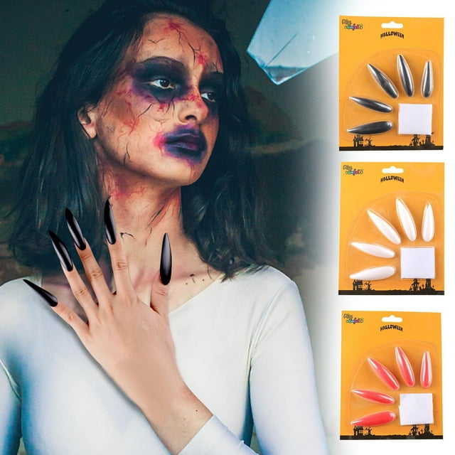 Fiudx Juego de Uñas de Bruja de Halloween, Guantes de Garra de Terror, Diseño de Uñas Espeluznante, Perfecto para Fiestas de Disfraces y Mascaradas, Decoraciones de Halloween, Talla Única, 6 X 2 Cm,