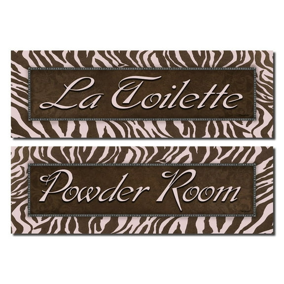 Classic French La Toilette and Powder Room with Zebra Print Border Signs; Two 18X6 Poster Print