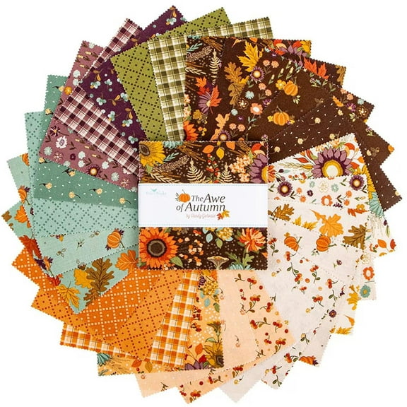 5" Charm Pack Squares - The Awe of Autumn by Sandy Gervais for Riley Blake Designs Fall Flowers Leaves Pumpkins Plaid 5" Stacker Fabric Bundle Quilters Cotton Precuts (5-16190-42) M520.57