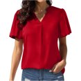 thumbnail image 2 of Mujeres sueltas casual manga corta cuello pico sólido casual blusa camiseta túnica tops OAVQHLG3B Store lin121212, 2 of 5