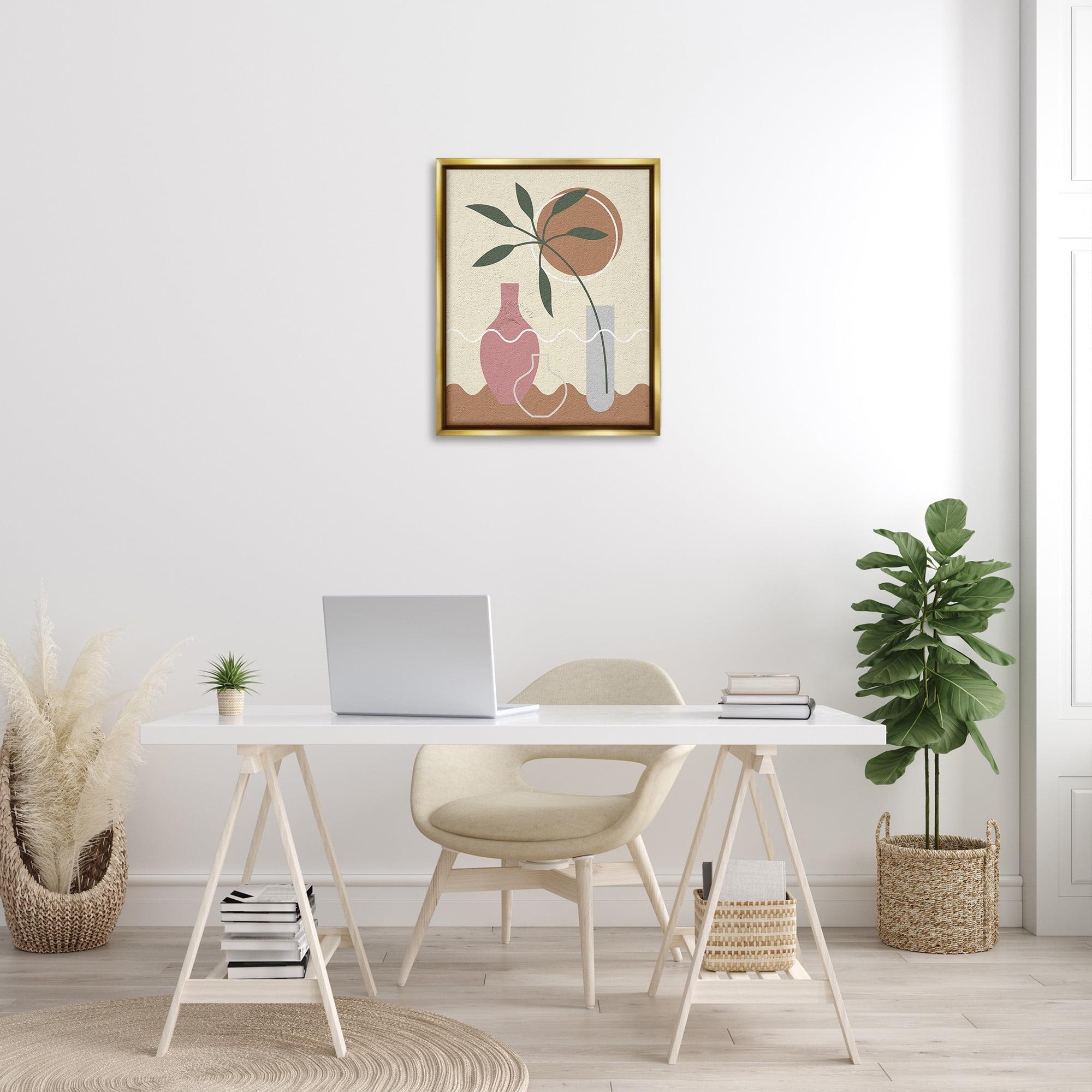 Stupell Industries Boho Vase Still Life Botanical & Floral Painting Gold Floater Framed Canvas Art Print Wall Art, 25 x 31