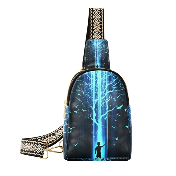 FORMRS Womens Crossbody Sling Bag Travel Daypack Shoulder Chest Backpack, Blue Tree