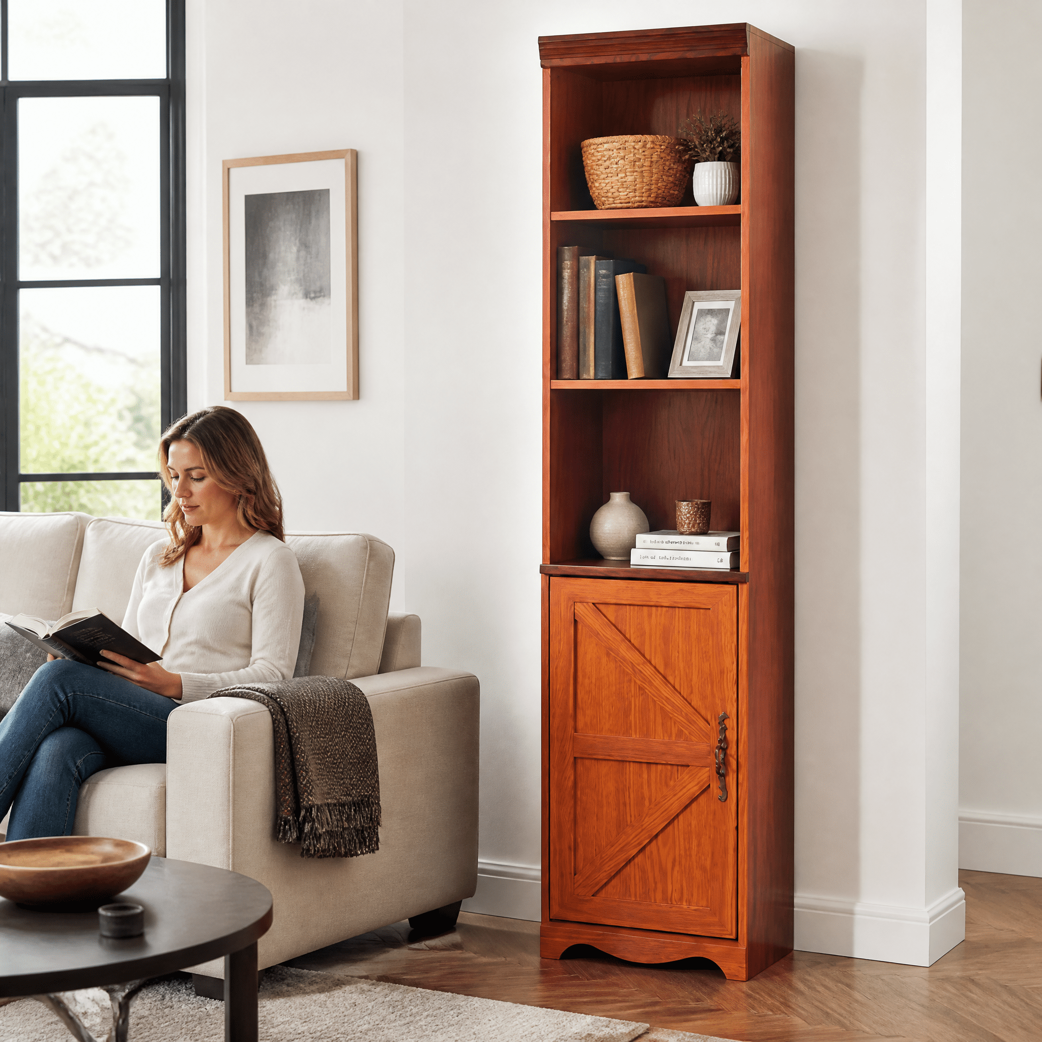 70.86" Tall 5-Shelf Storage Cabinet, Freestanding MDF Bookshelf, DIY Combinable Display Cabinet for Living Room Bedroom
