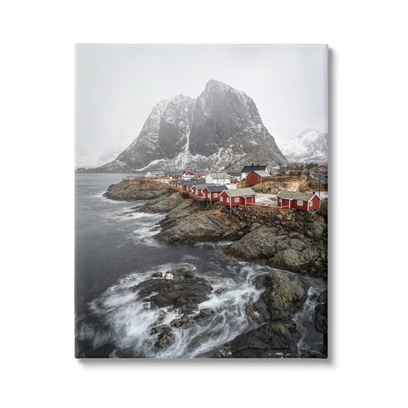Stupell Industries Snowy Coastal Village Landscape Photography Gallery Wrapped Canvas Art Print Wall Art, 16 x 20