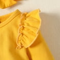 thumbnail image 6 of Toddler Baby Girls Clothes Baby Girls Outfits Long Sleeve Romper Top Floral Pants Headband 3PCS Girls Fall Winter Clothing Set Yellow 12-18 Months, 6 of 10