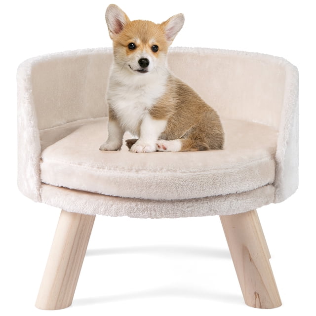 Costway Pet Bed Sofa Puppy Couch w/Removable & Washable Cushion Elevated Kitty for Small-Sized Dogs & Cats White