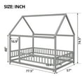 thumbnail image 3 of Full Size House Shaped Floor Bed with Fence and Door, Montessori House Bed Frame with Safety Guardrails, Mattress Not included, Gray, 3 of 7