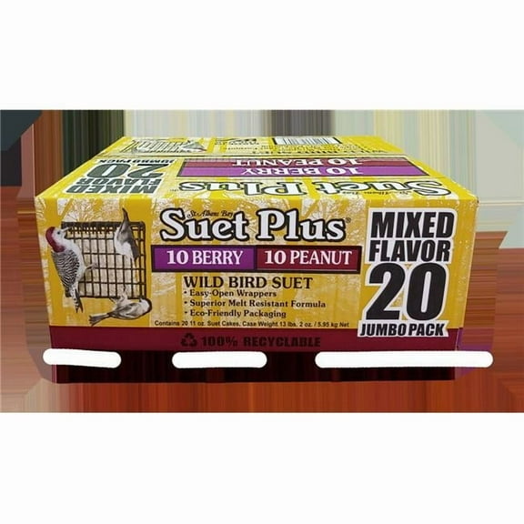Suet Cake Jumbo Mixed 20 Pack | 10 Peanut & 10 Berry 11 oz. Suet Cakes for Wild Birds | Melt Resistant Formula