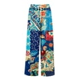 thumbnail image 4 of Dress Pants Women Petite High Waisted Wide Leg Summer Beach Vacation Pants Boho Lounge Casual Palazzo Trousers Sky Blue L, 4 of 8