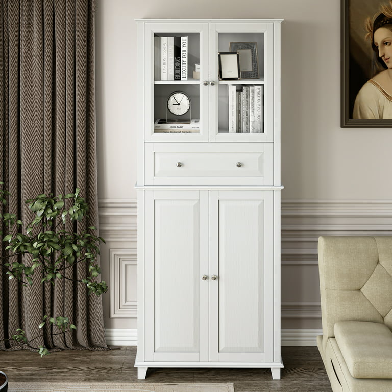 Extra Large Storage Cabinet White Wood Tall 2 Doors Shelves Home Office  Kitchen
