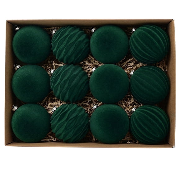 PULMCheerger 12-Pack Classic Dark Velvet Flocked Christmas Ball Ornaments - 6 cm/2.4 in Decorative Tree Accents for Festive Holiday Spirit