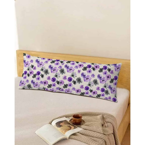 Purple Black Floral Throw Pillow Cover,Watercolor Elegant Printed Rustic Burlap Rectangle Decorative Pillow Case Protector Soft Cushion Cover Lumbar Pillowcase for Couch Sofa Bedroom Decor 20x54 Inch