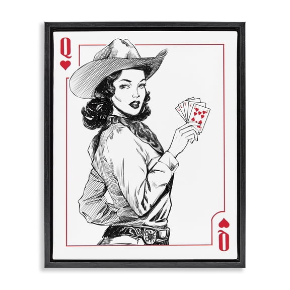 Stupell Industries Art Deco Cowgirl Queen of Hearts Black Floating Frame Canvas Art, 17 x 21, by Ziwei Li