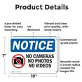 thumbnail image 2 of (2 Pack) No Cameras No Photos No Videos OSHA Notice Sign 10 Inch X 7 Inch Plastic Sign, Weather Resistant, UV Protected for Workplace, Business, and Construction Site, Made in the USA, 2 of 8