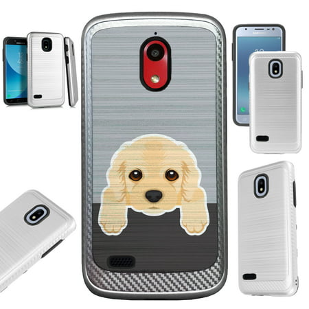 For AT&T Axia (2018) Case Brushed Metal Texture Hybrid TPU Artillery Phone Cover (Cute Dog Cocker (Best Brush For Cocker Spaniel)