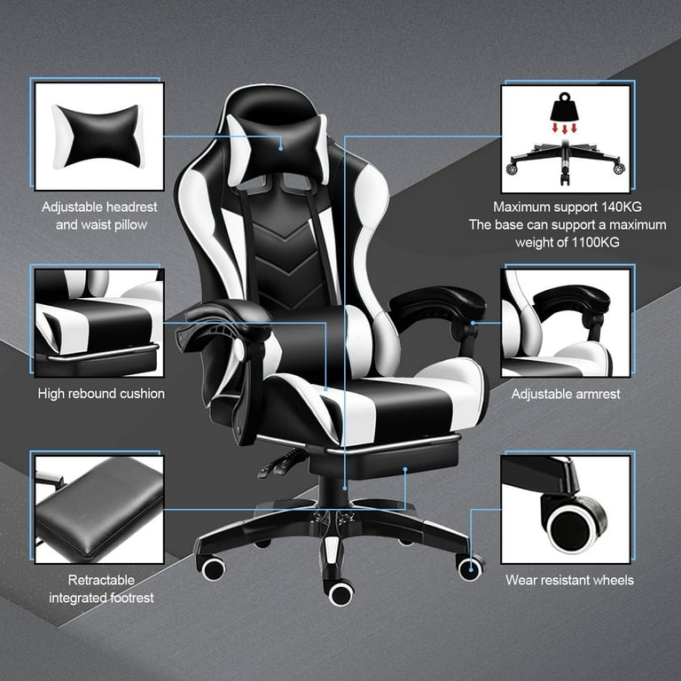 Gaming Chair with Adjustable Footrest, Eighteentek High Back
