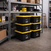 Ramtuff 6 Pack Heavy Duty Stackable Storage Container, Snap-Tight Lid, 27 Gallon, Black