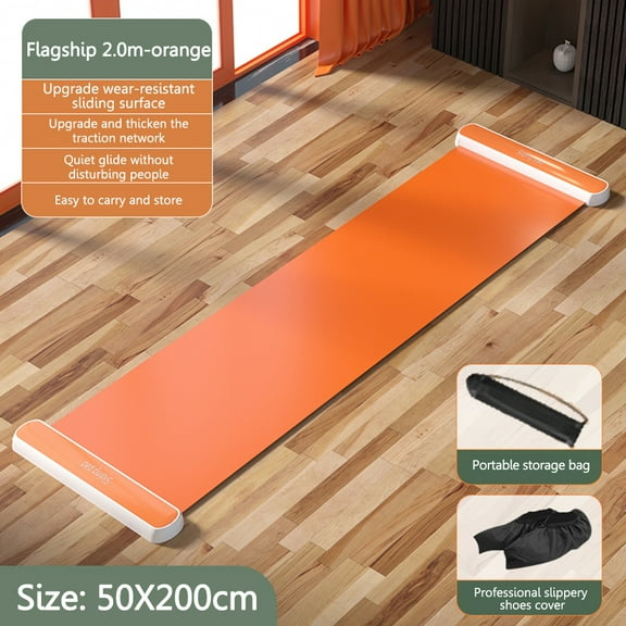 140/180/200cm Yoga Sliding Mat Sport Fitness Glide Pilates Skating Training Board Mat for Ice Hockey Roller Skating Leg Exercise (Orange,200x50cm  )