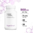 thumbnail image 6 of SuperSmart N-Acetyl L-Tyrosine Supplement 900mg per Day (High Strength) - NALT N-Acetyl L-Tyrosine - Nootropic Amino Acids | Non-GMO & Gluten Free - 60 Vegetarian Capsules, 6 of 9