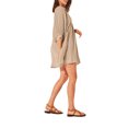 thumbnail image 3 of Biekopu Women Summer Mini Dress 3/4 Sleeve V Neck Solid Color Swing Dress Loungewear, 3 of 9