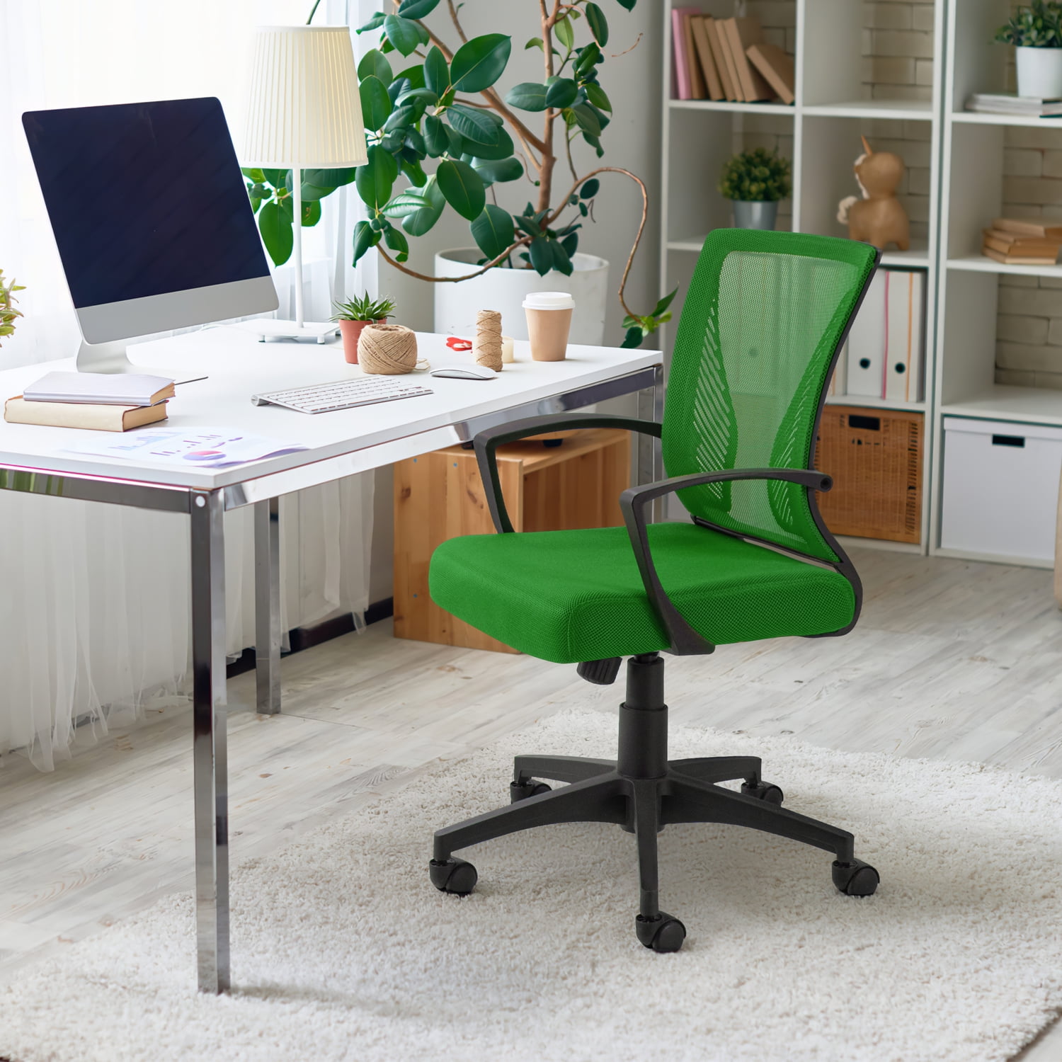 Furmax Office Chair Mid Back Swivel Lumbar Support Desk Chair, Height Adjustable Computer Ergonomic Mesh Chair with Armrest, Green