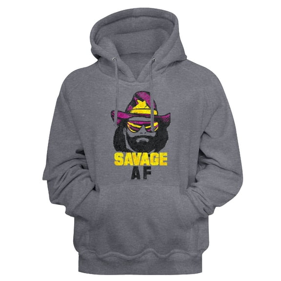 Macho Man Savage AF Gunmetal Heather Adult Pullover Hoodie Sweatshirt