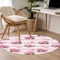 thumbnail image 4 of Round Rug 4Ft Washable Non-Slip, Pink Roses Circle Area Rugs for Living Room Bedroom, Valentine's Day Love Floral Stripes Romantic Indoor Floor Mats Carpet Runner for Home Decor Aesthetic, 4 of 8