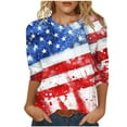 thumbnail image 2 of Cavosen Red White and Blue Clothes for Women Petite Independence Day 3/4 Sleeve Crew Neck T Shirts USA Star Striped Graphic Shirts Lady XL 4th of July Casual Shirts Red White and Blue Tunic Tees, 2 of 5
