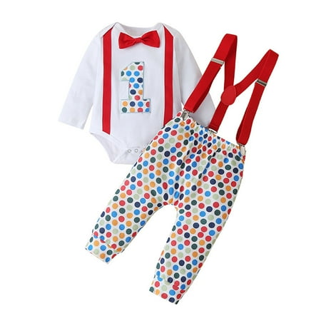 

Utoimkio Spring Jumpsuits for Baby Girl Infant Baby Girl Boy Polka Dot Bowtie Romper Suspender Pants Outfits Set