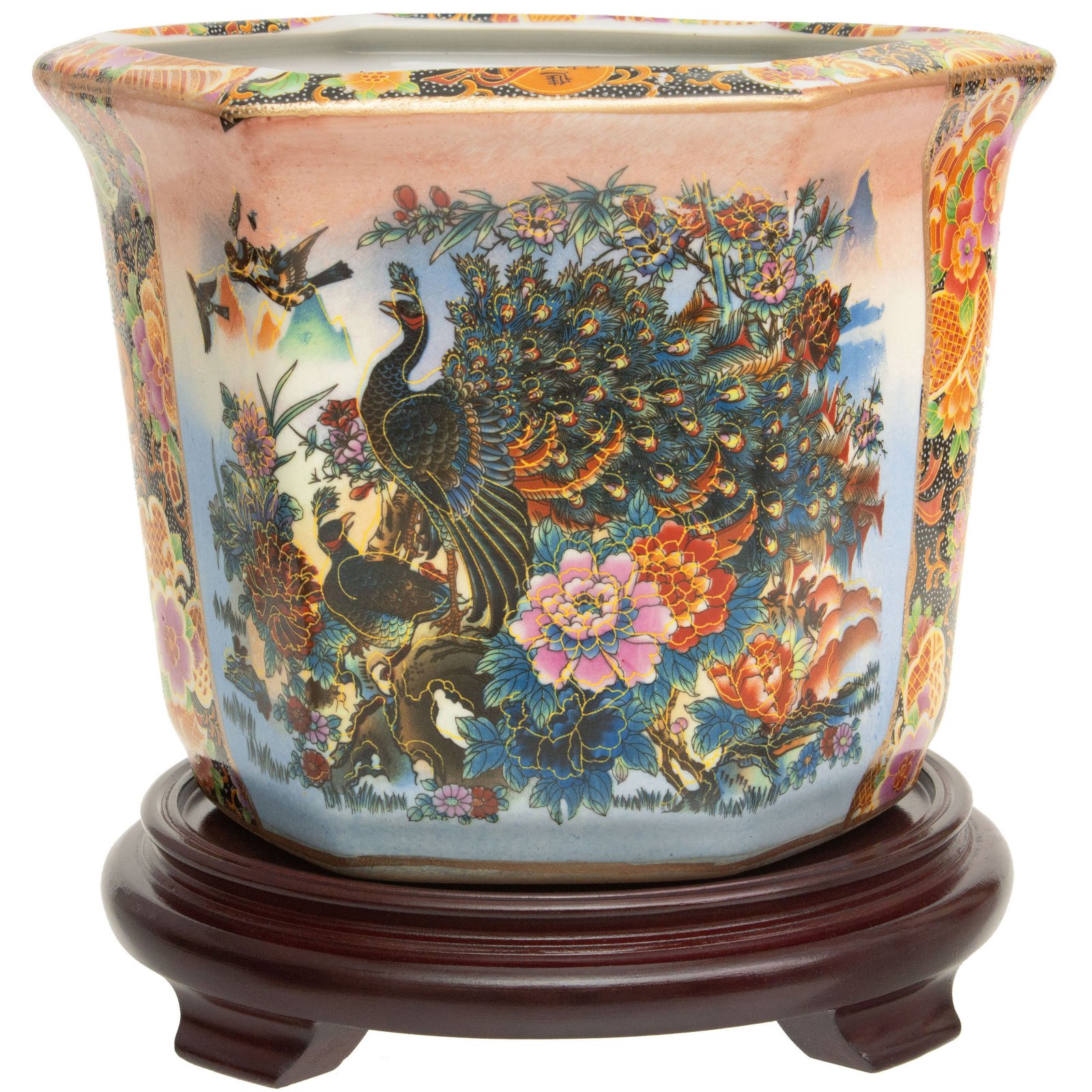 Red Lantern Satsuma Ladies and Peacock Porcelain Flower Red Lantern Satsuma Ladies and Peacock Porcelain Flower
