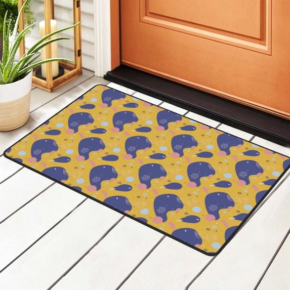 Abstract Geometric Elements Yellow Rugs Doormat, Non-Slip Machine Washable Carpets Floor Door Mat , 36" x 24"