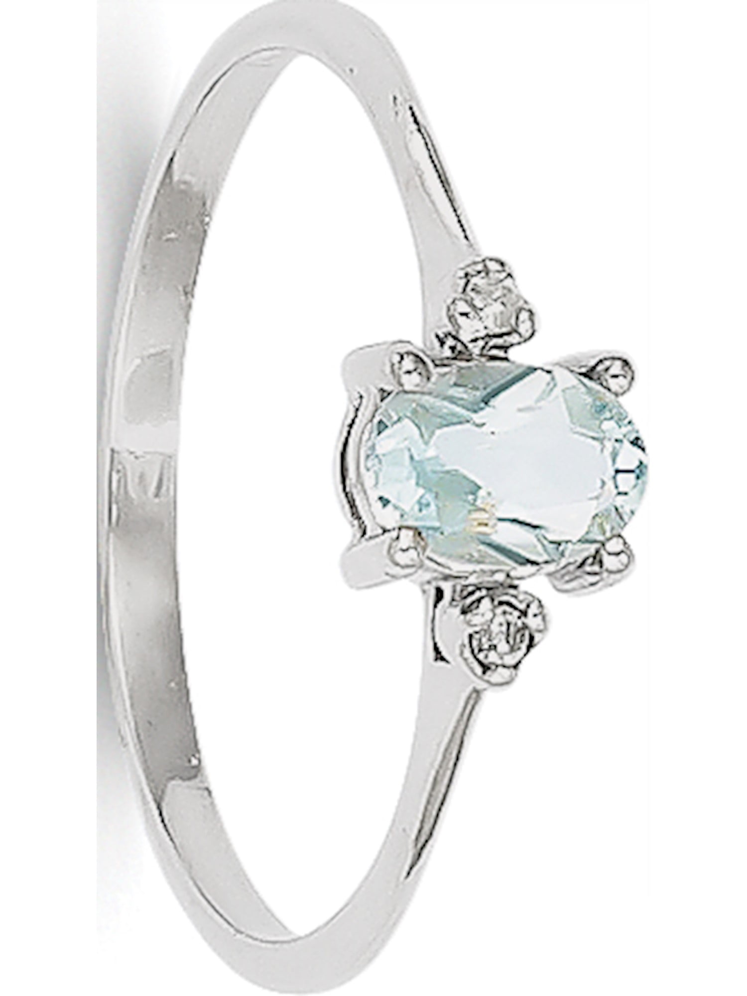14k White Gold White Diamond & Aquamarine Birthstone Ring by