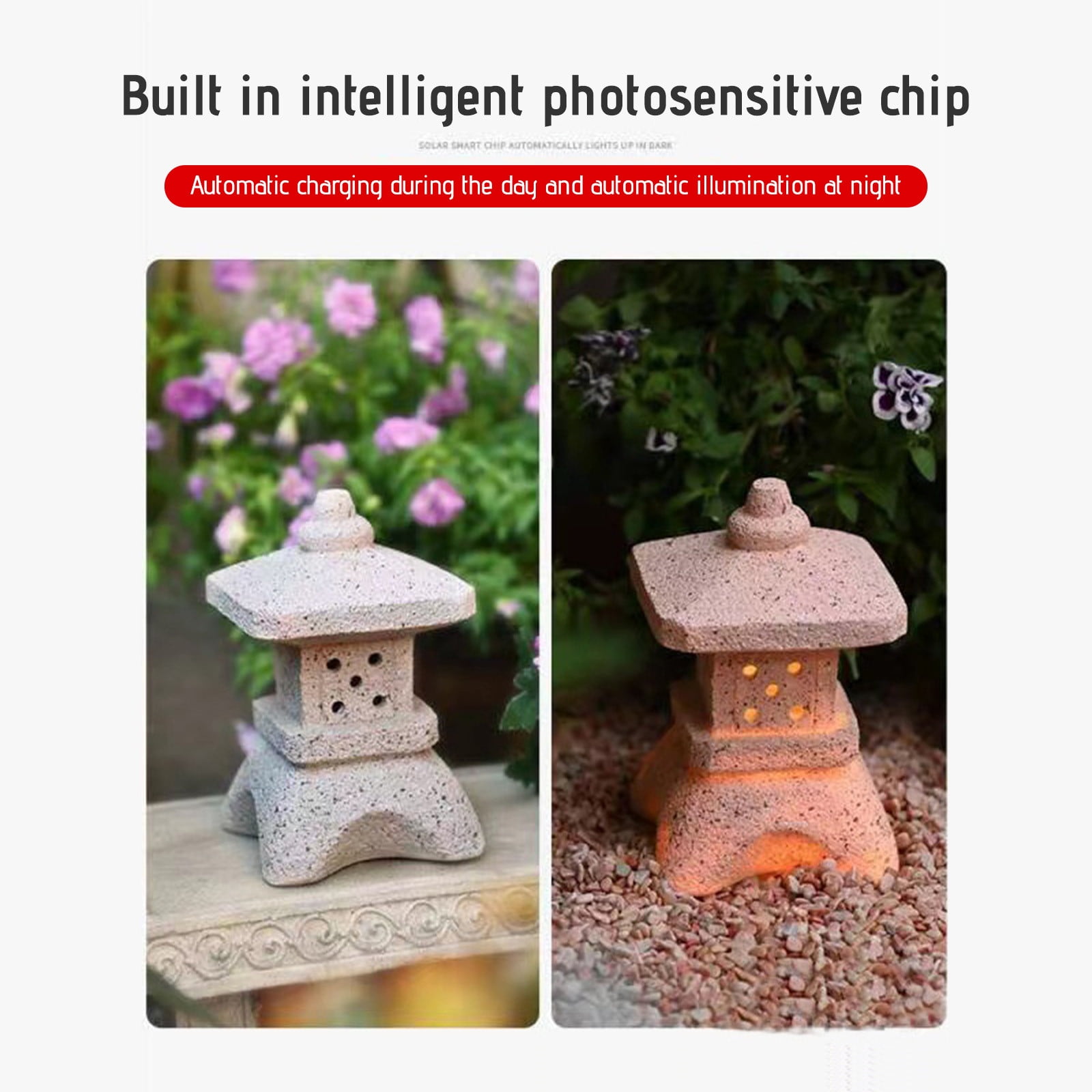 PATLOLLAV Solar Palace Lamp,Solar Pagoda Lantern Garden Statue,Indoor/Outdoor Zen Asian Decor for Landscape Balcony,Garden,Patio,Porch Yard Art Ornament,Gardening Supplies