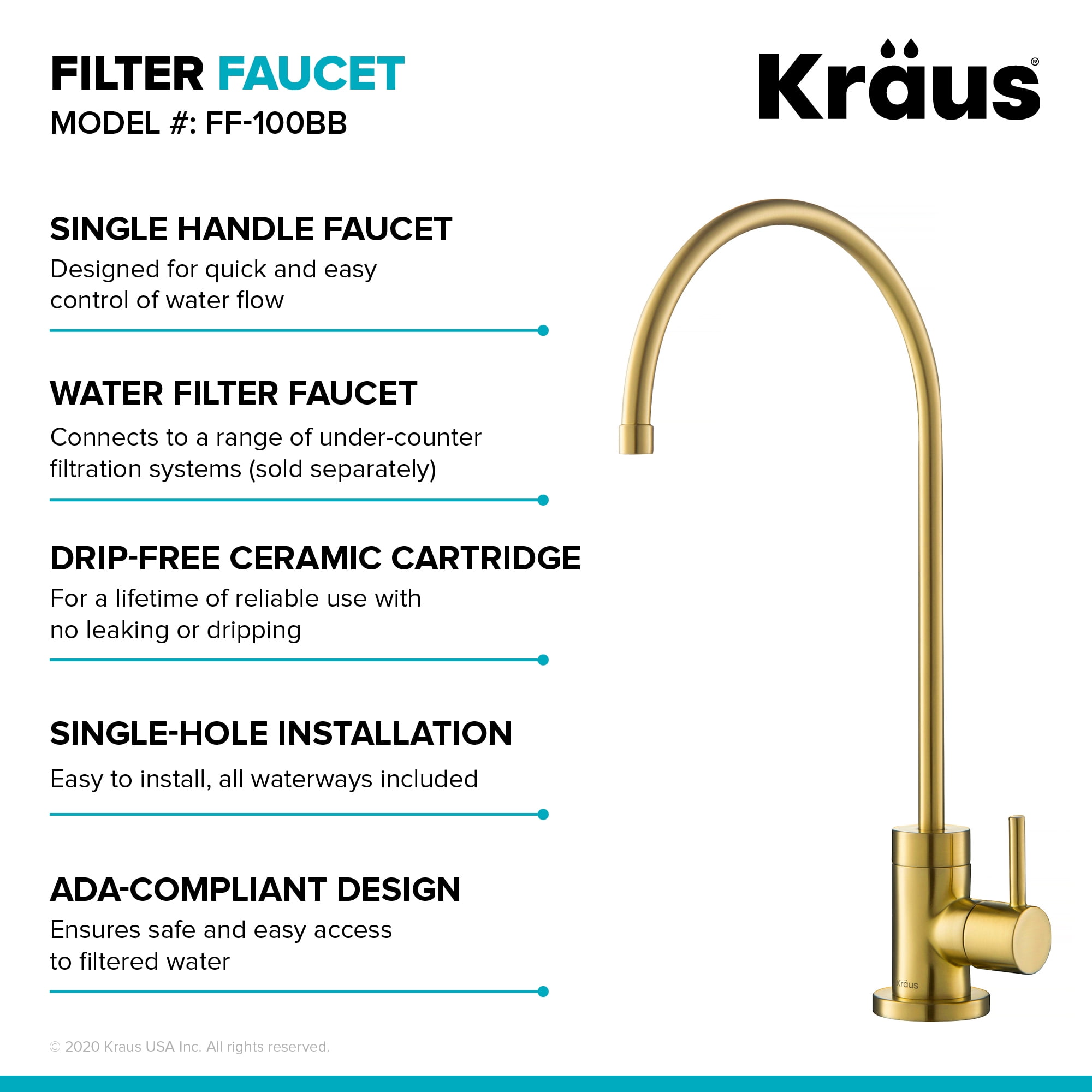 Purita 100% Lead-Free Kitchen Water Filter Faucet in Brushed Brass