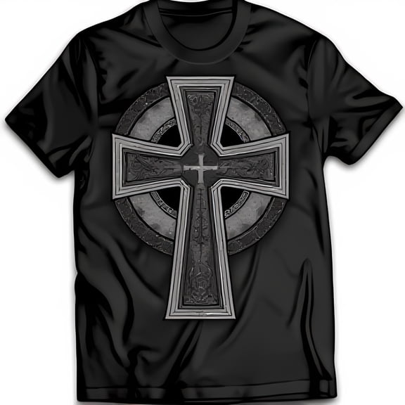 Intricate Silver Graphic Black T-Shirt Classic Style