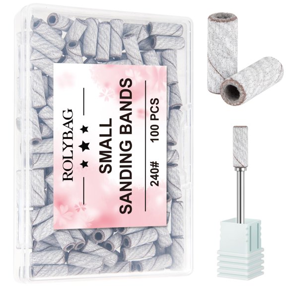 Rolybag 100Pcs Small Sanding Bands Nail Drill Bits 240 Extreme Fine Grit Nail File Sanding Bands With 3.1Mm Mandrel Bit For Acrylic Nails Gel Removing Shaping Professional Manicures And Pedicure Zebra