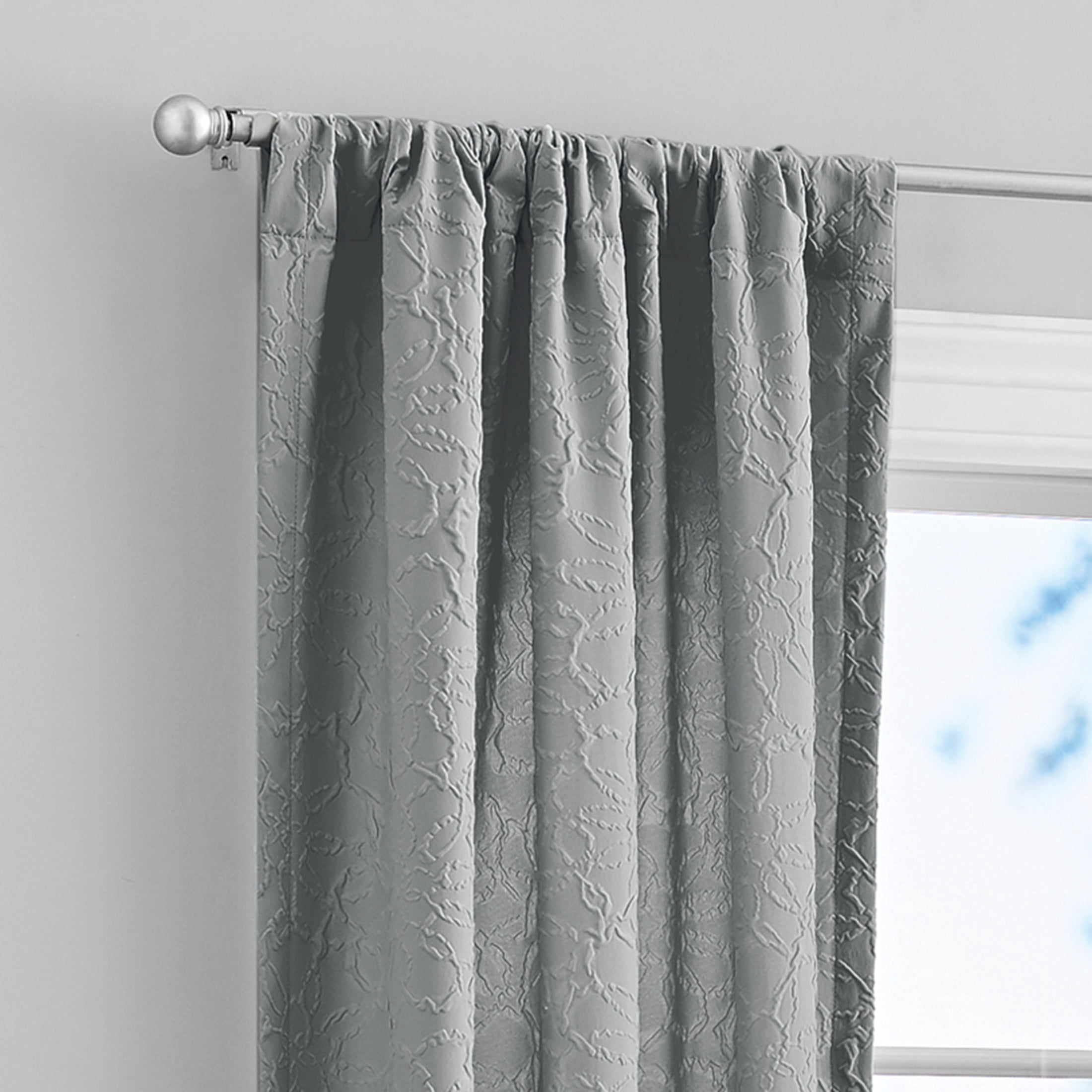(2 pack) Mainstays Microsculpt Floral Rod Pocket Curtain Panels, Set of 2, Grey Flannel, 37" W x 84" L