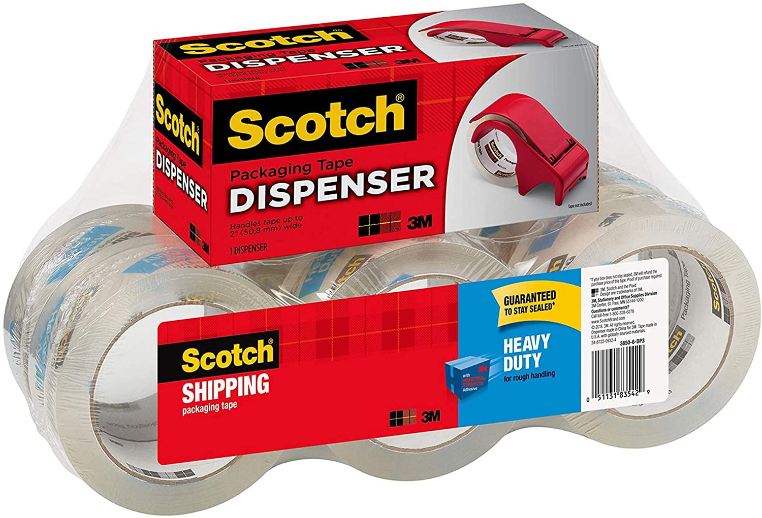 Scotch Packaging Tape, 1.88 Inches x 54.6 Yards, 6 Rolls of Tape and