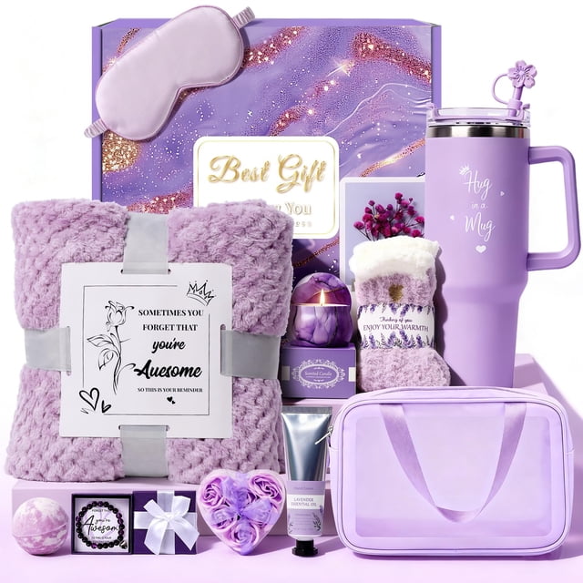 Cesta de regalo spa de lujo Joyvella con manta de lavanda