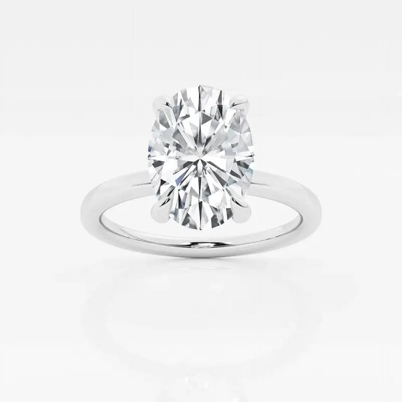 Zoya Jewel 14K White Gold Plated Solitaire Ring - 2.2 Ct Oval Moissanite for Women - Halo Stackable Engagement Wedding Ring - Timeless Moissanite Jewelry