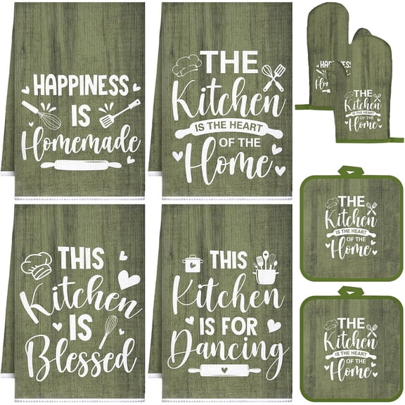 8 count Kitchen Towels and Oven Mitts Sets Pot Holders Dishcloths Set Kitchen Decorative Accessories Absorbent Potholders Heat Resistant for Chef Baking Cooking