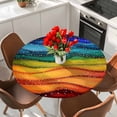thumbnail image 2 of Watercolor Round Fitted Table Cover Marble Texture Rainbow Wave Beach Waterproof Table Cloth with Elastic Edge Wipeable Tablecloth for Picnic Camping Party Fits 36"-44" Diameter, 2 of 8