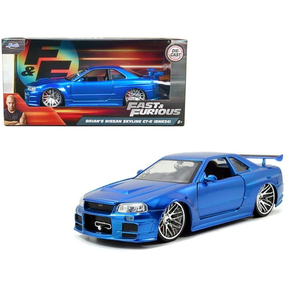 Brian's Nissan GTR Skyline R34 RHD (Right Hand Drive) Blue "Fast & Furious" Movie 1/24 Diecast Model Car by Jada