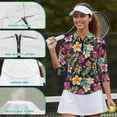 thumbnail image 6 of Uorisanigo Hawaiian Flower Womens Golf Shirt Soft Comfortable Women's 3/4 Sleeve Athletic Golf Shirts Fashionable Quarter Zip Breathable Polyester Spandex Fabric Tennis Tops Size M, 6 of 7