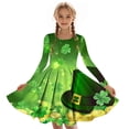 thumbnail image 4 of Kids St Patricks Day Dress Girls Green Yellow Long Sleeve Party Outfit with Clovers & Leprechaun Hats Sizes 4-14,Size 13-14 T, 4 of 6