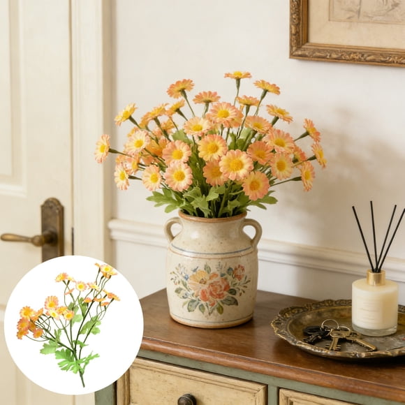 Margaritas artificiales | Flores de manzanilla artificiales con tallos y hojas | Ramo de flores silvestres artificiales de 52 cm para decoración del hogar